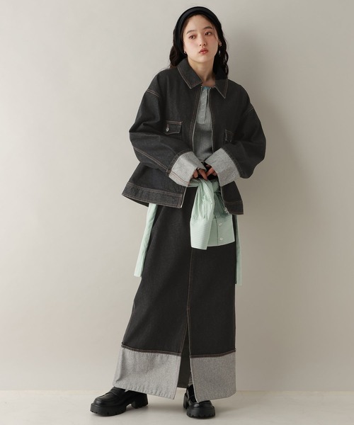 RAGEBLUE（レイジブルー）の「ステッチデザイン/フロントスリットデニムスカート/セットアップ対応（デニムスカート・レディース・ブルー/ブラック・FREE）」の5枚目の写真