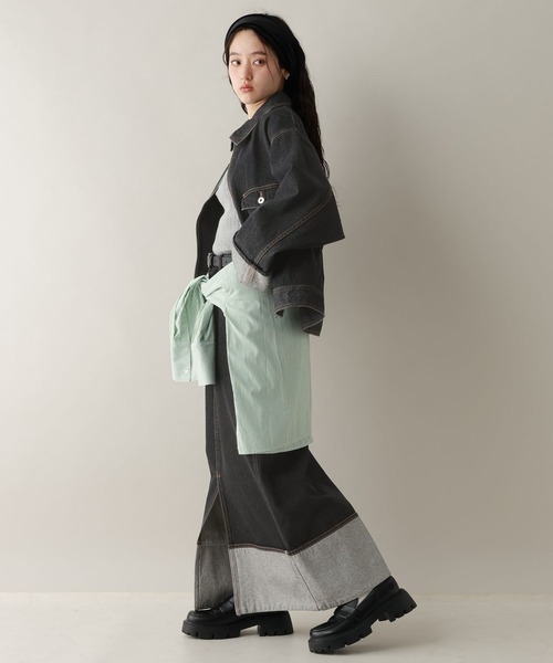 RAGEBLUE（レイジブルー）の「ステッチデザイン/フロントスリットデニムスカート/セットアップ対応（デニムスカート・レディース・ブルー/ブラック・FREE）」の6枚目の写真