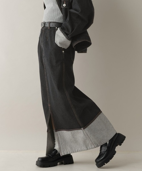 RAGEBLUE（レイジブルー）の「ステッチデザイン/フロントスリットデニムスカート/セットアップ対応（デニムスカート・レディース・ブルー/ブラック・FREE）」の7枚目の写真