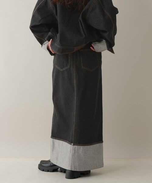 RAGEBLUE（レイジブルー）の「ステッチデザイン/フロントスリットデニムスカート/セットアップ対応（デニムスカート・レディース・ブルー/ブラック・FREE）」の8枚目の写真