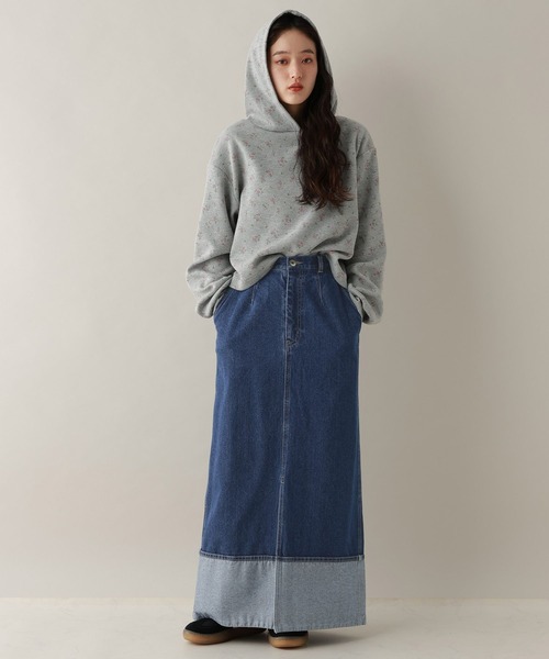 RAGEBLUE（レイジブルー）の「ステッチデザイン/フロントスリットデニムスカート/セットアップ対応（デニムスカート・レディース・ブルー/ブラック・FREE）」の9枚目の写真