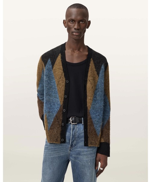 allsaints レイヤード　ハイネックカーディガン BERNIE OVERSIZED ARGYLE CARDIGAN | BERNIE オーバーサイズ