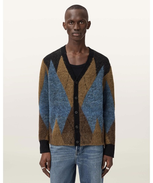 ALLSAINTS(オールセインツ)の「BERNIE OVERSIZED ARGYLE CARDIGAN | BERNIE オーバーサイズ アーガイル カーディガン(カーディガン/ボレロ・メンズ・ブラウン系その他・XS/S/M/L/XL)」の4枚目の写真