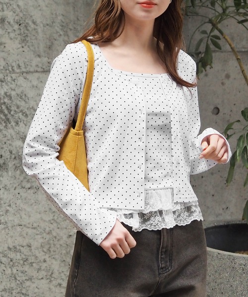 tiptop(ティップトップ)の「カットカーディガン×裾レースキャミSET(Tシャツ/カットソー・レディース・ホワイト系その他/オフホワイト/ブラック系その他/サックスブルー・FREE)」の1枚目の写真