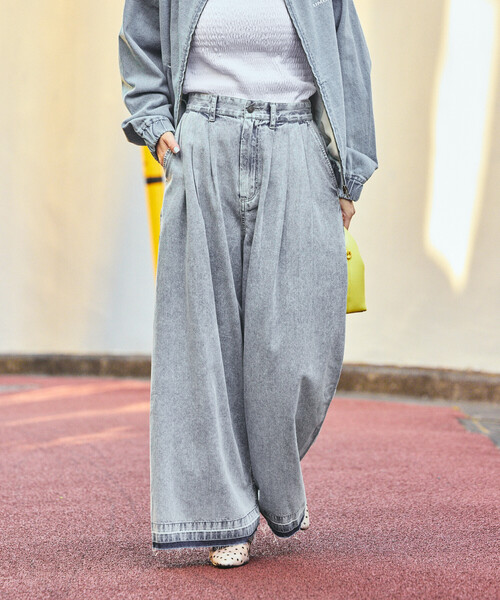 とろみ ワイドデニムパンツ/リヨセルデニム ワイドパンツ