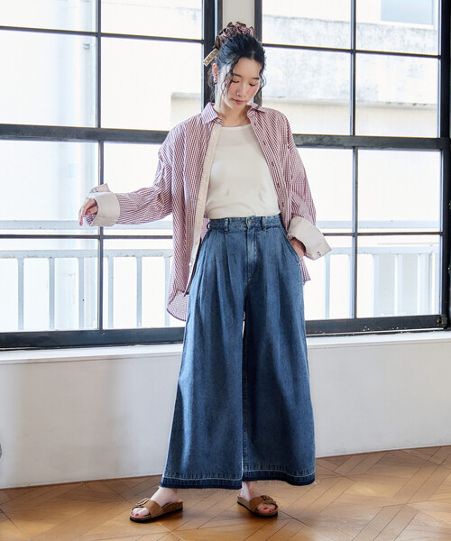 とろみ ワイドデニムパンツ/リヨセルデニム ワイドパンツ