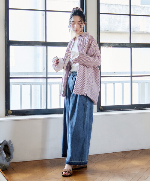 とろみ ワイドデニムパンツ/リヨセルデニム ワイドパンツ