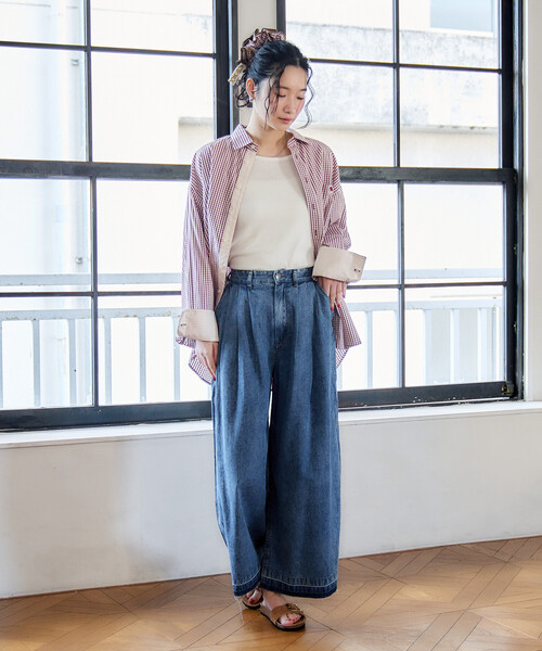とろみ ワイドデニムパンツ/リヨセルデニム ワイドパンツ
