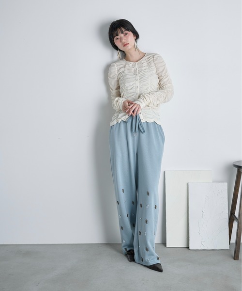 ビジューデザインスウェットイージーパンツ（スウェットパンツ）｜THE