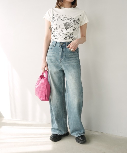c.u.l(シーユーエル)の「ライオン 手描き風プリント Tシャツ カットソー culw894(Tシャツ/カットソー・レディース・ホワイト・S/M)」の2枚目の写真