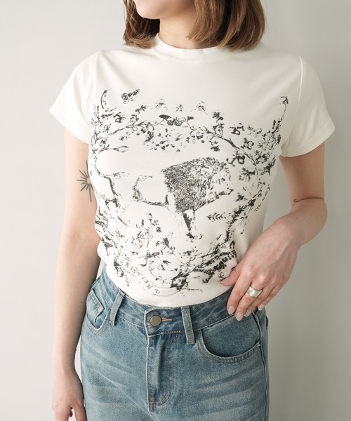 c.u.l(シーユーエル)の「ライオン 手描き風プリント Tシャツ カットソー culw894(Tシャツ/カットソー・レディース・ホワイト・S/M)」の3枚目の写真