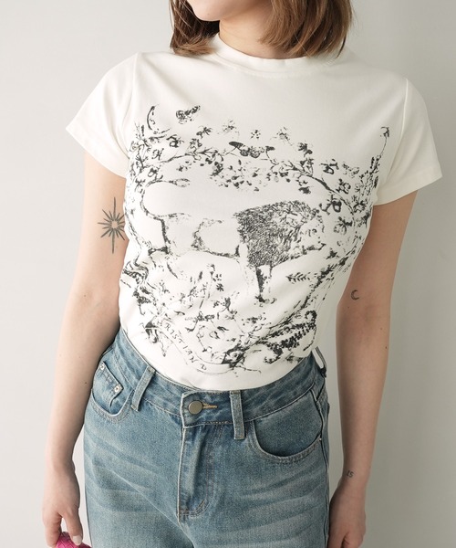 c.u.l(シーユーエル)の「ライオン 手描き風プリント Tシャツ カットソー culw894(Tシャツ/カットソー・レディース・ホワイト・S/M)」の8枚目の写真