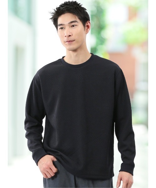 TAKA-Q（タカキュー）の「【インナー ロンＴ】タカキュー ランダムジャガード クルーネック 長袖 Tシャツ（Tシャツ/カットソー・メンズ・グレー/ネイビー・MEDIUM/LARGE/X-LARGE）」の2枚目の写真