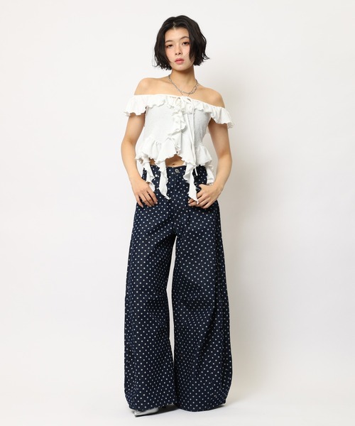 SPIRALGIRL(スパイラルガール)の「ドット柄バレルレッグパンツ(デニムパンツ・レディース・ドット/ブルー・SMALL/MEDIUM)」の12枚目の写真