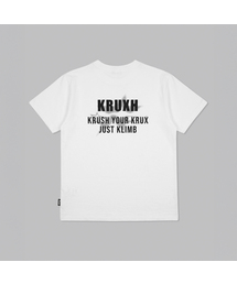 KRUXH（クルクス）の「スローガンスタ セミオーバーフィット 半袖Tシャツ ホワイト（Tシャツ/カットソー）」