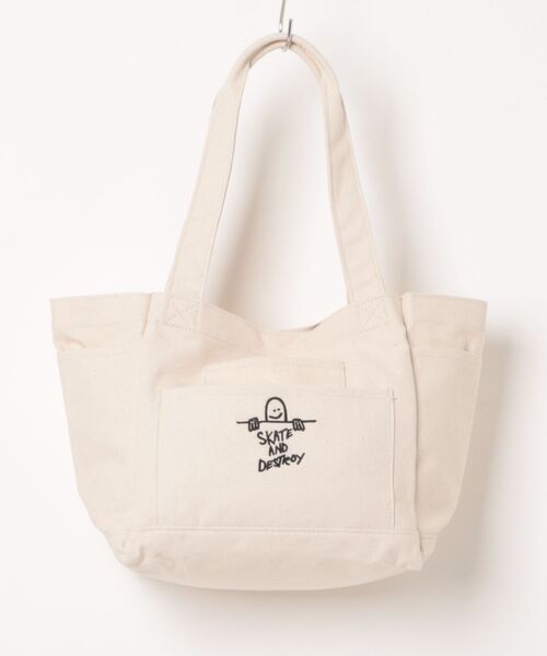 THRASHER(スラッシャー)の「OUT POCKET TOTE BAG/THRASHER スラッシャー アウトポケット コットンキャンバス GONZ刺繍 前面サイドポケット 大容量 ナチュラル 通学 通勤 エコバッグ ストリート ユニセックス(トートバッグ・メンズ・ホワイト×ブラック/ホワイト系その他・FREE)」の2枚目の写真