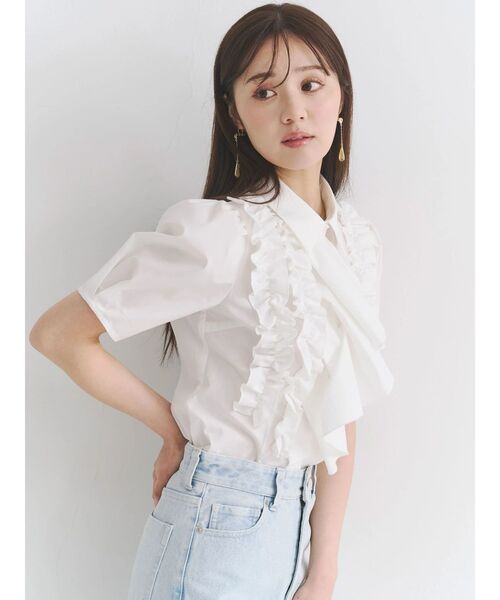 MERCURYDUO（マーキュリーデュオ）の「ギャザーフリルシャツ（シャツ/ブラウス・レディース・ライトブルー/オフホワイト・FREE）」の7枚目の写真