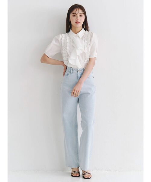 MERCURYDUO（マーキュリーデュオ）の「ギャザーフリルシャツ（シャツ/ブラウス・レディース・ライトブルー/オフホワイト・FREE）」の8枚目の写真