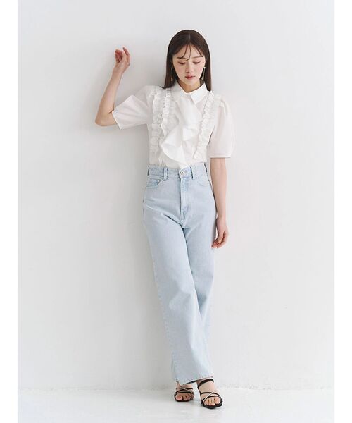 MERCURYDUO（マーキュリーデュオ）の「ギャザーフリルシャツ（シャツ/ブラウス・レディース・ライトブルー/オフホワイト・FREE）」の9枚目の写真