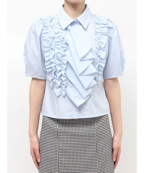 MERCURYDUO（マーキュリーデュオ）の「ギャザーフリルシャツ（シャツ/ブラウス・レディース・ライトブルー/オフホワイト・FREE）」の18枚目の写真