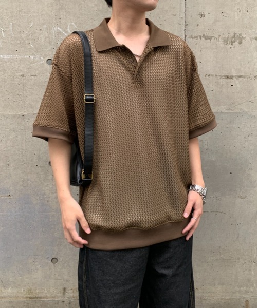 link lot(リンクロット)の「【2点セット】半袖レースポロシャツ×ワッフルタンクトップ(ポロシャツ・メンズ・アイボリー/ブラック/ブラウン・L/M)」の3枚目の写真