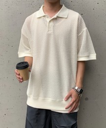 【2点セット】半袖レースポロシャツ×ワッフルタンクトップ