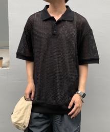 【2点セット】半袖レースポロシャツ×ワッフルタンクトップ