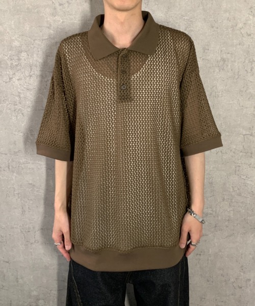link lot(リンクロット)の「【2点セット】半袖レースポロシャツ×ワッフルタンクトップ(ポロシャツ・メンズ・アイボリー/ブラック/ブラウン・L/M)」の9枚目の写真