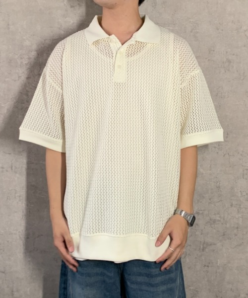 link lot(リンクロット)の「【2点セット】半袖レースポロシャツ×ワッフルタンクトップ(ポロシャツ・メンズ・アイボリー/ブラック/ブラウン・L/M)」の12枚目の写真