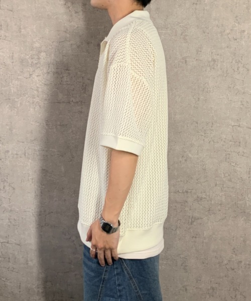 link lot(リンクロット)の「【2点セット】半袖レースポロシャツ×ワッフルタンクトップ(ポロシャツ・メンズ・アイボリー/ブラック/ブラウン・L/M)」の13枚目の写真