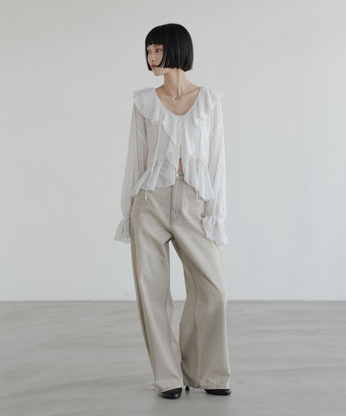 LOWRYS FARM（ローリーズファーム）の「フラワーレースフリルブラウス 666437（シャツ/ブラウス・レディース・ホワイト/ブラック/イエロー・FREE）」の5枚目の写真