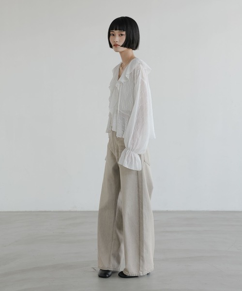 LOWRYS FARM（ローリーズファーム）の「フラワーレースフリルブラウス 666437（シャツ/ブラウス・レディース・ホワイト/ブラック/イエロー・FREE）」の6枚目の写真