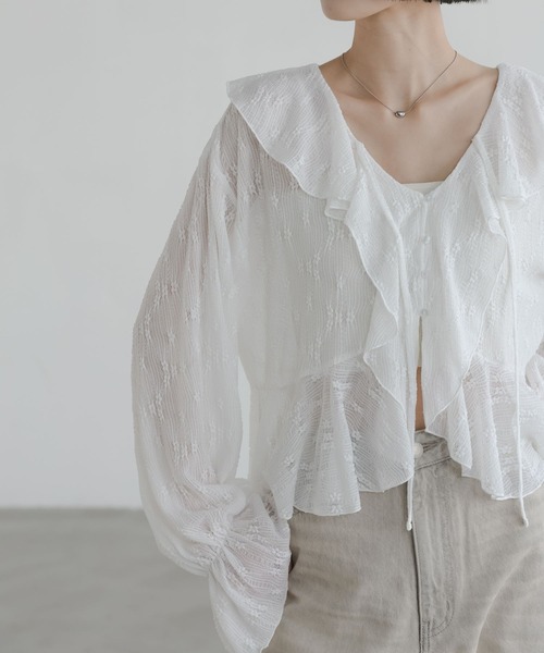 LOWRYS FARM（ローリーズファーム）の「フラワーレースフリルブラウス 666437（シャツ/ブラウス・レディース・ホワイト/ブラック/イエロー・FREE）」の8枚目の写真