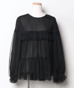 シャツ/ブラウス(半袖/袖なし) AMERI BLACK TULLE HEM RAFFLE TOP セール】BLACK TULLE HEM RAFFLE TOP（シャツ/ブラウス）｜Ameri