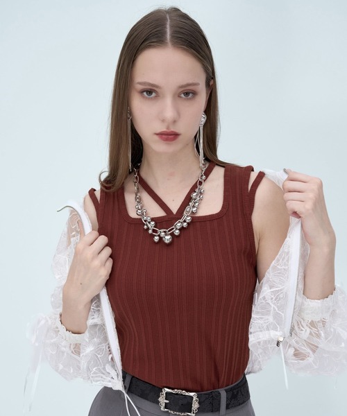HARE(ハレ)の「ストリングリブタンクトップ(HARE)(タンクトップ・レディース・レッド/ホワイト/イエロー/ブラック/ブルー/グレー/ワイン/パープル/ライトグリーン/オレンジ/ボルドー・FREE)」の18枚目の写真