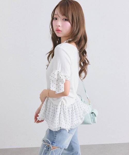 OLIVE des OLIVE(オリーブデオリーブ)の「ペプラムトップス(Tシャツ/カットソー・レディース・オフホワイト/トップグレー/ブラック・FREE)」の1枚目の写真