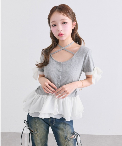 OLIVE des OLIVE(オリーブデオリーブ)の「ペプラムトップス(Tシャツ/カットソー・レディース・オフホワイト/トップグレー/ブラック・FREE)」の8枚目の写真