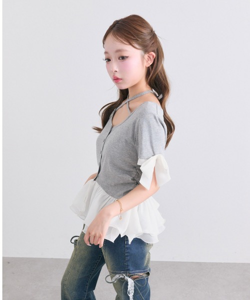 OLIVE des OLIVE(オリーブデオリーブ)の「ペプラムトップス(Tシャツ/カットソー・レディース・オフホワイト/トップグレー/ブラック・FREE)」の10枚目の写真
