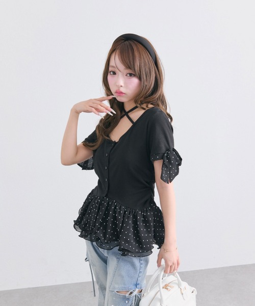 OLIVE des OLIVE(オリーブデオリーブ)の「ペプラムトップス(Tシャツ/カットソー・レディース・オフホワイト/トップグレー/ブラック・FREE)」の16枚目の写真