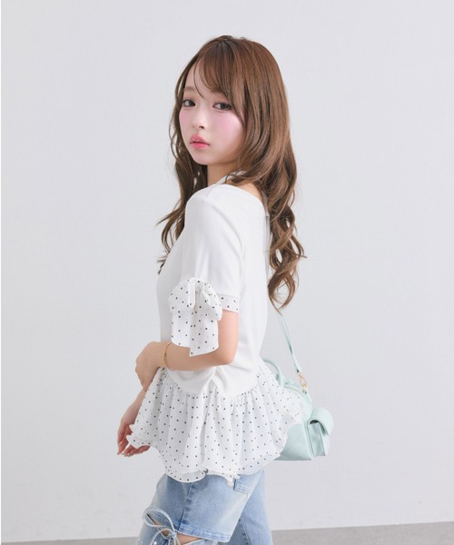 OLIVE des OLIVE(オリーブデオリーブ)の「ペプラムトップス(Tシャツ/カットソー・レディース・オフホワイト/トップグレー/ブラック・FREE)」の4枚目の写真