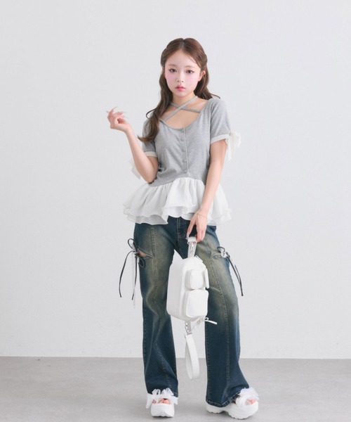 OLIVE des OLIVE(オリーブデオリーブ)の「ペプラムトップス(Tシャツ/カットソー・レディース・オフホワイト/トップグレー/ブラック・FREE)」の12枚目の写真