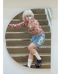 Desigualパープルマルチフローラルクロシェ編みクロップドスリーブニット セール】パープルマルチフローラルクロシェ編みクロップドロング
