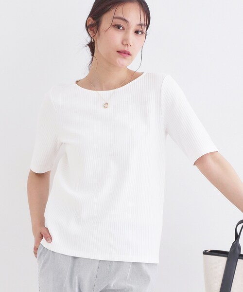 OPAQUE.CLIP(オペークドットクリップ)の「ベーシックリブボートネックカットソー【洗濯機OK】(Tシャツ/カットソー・レディース・ホワイト/ブラック/ホワイト系3/ナチュラル・36/38/40/42)」の13枚目の写真