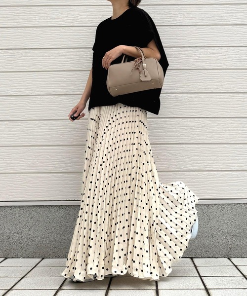 Q（キュー）の「ドットプリーツスカート（スカート・レディース・ブラック/アイボリー・MEDIUM）」の10枚目の写真