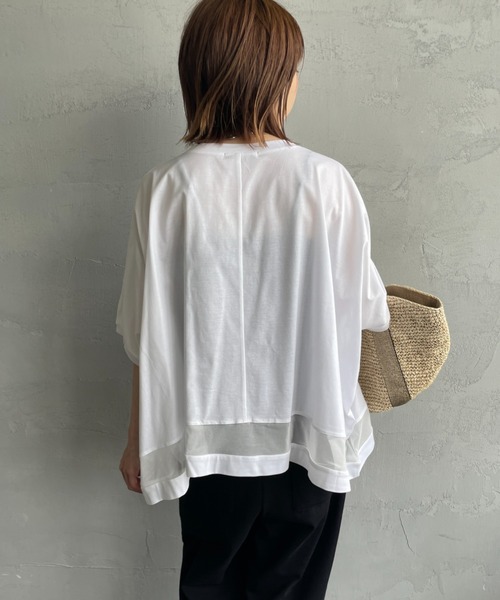 mizuiroind（ミズイロインド）の「[mizuiro ind/ミズイロインド] メッシュミックス ワイドTシャツ（Tシャツ/カットソー・レディース・ブラック/オフホワイト/ダークグレー・F）」の11枚目の写真