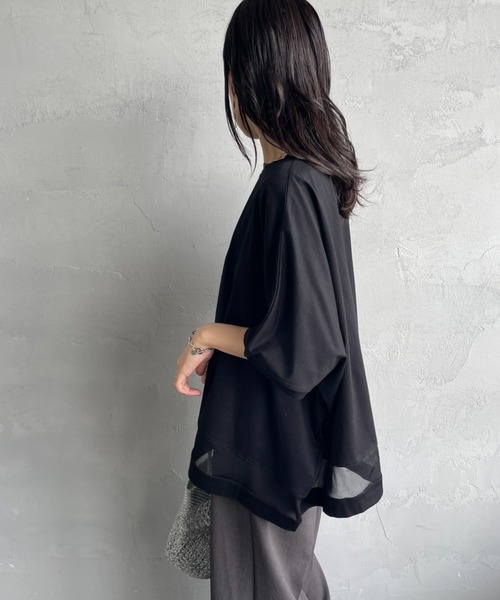 mizuiroind（ミズイロインド）の「[mizuiro ind/ミズイロインド] メッシュミックス ワイドTシャツ（Tシャツ/カットソー・レディース・ブラック/オフホワイト/ダークグレー・F）」の19枚目の写真