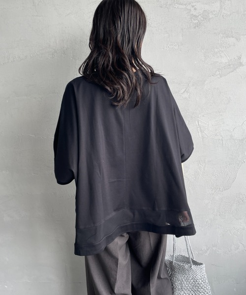 mizuiroind（ミズイロインド）の「[mizuiro ind/ミズイロインド] メッシュミックス ワイドTシャツ（Tシャツ/カットソー・レディース・ブラック/オフホワイト/ダークグレー・F）」の20枚目の写真