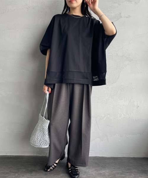 mizuiroind（ミズイロインド）の「[mizuiro ind/ミズイロインド] メッシュミックス ワイドTシャツ（Tシャツ/カットソー・レディース・ブラック/オフホワイト/ダークグレー・F）」の21枚目の写真