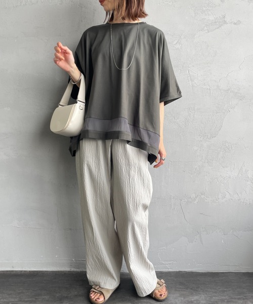 mizuiroind（ミズイロインド）の「[mizuiro ind/ミズイロインド] メッシュミックス ワイドTシャツ（Tシャツ/カットソー・レディース・ブラック/オフホワイト/ダークグレー・F）」の15枚目の写真