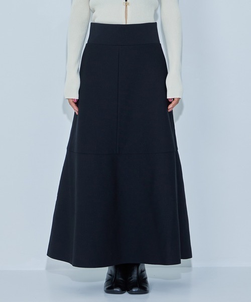 WRAPINKNOT(ラッピンノット)の「EX.HIGH WAIST KNIT SKIRT(スカート・レディース・ブラック/アイボリー・1/0)」の1枚目の写真